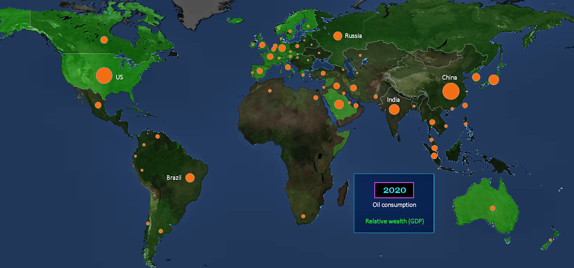 Global oil Consumption, 2020 map